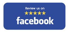 Facebook blue and white logo with 5 yellow stars icons